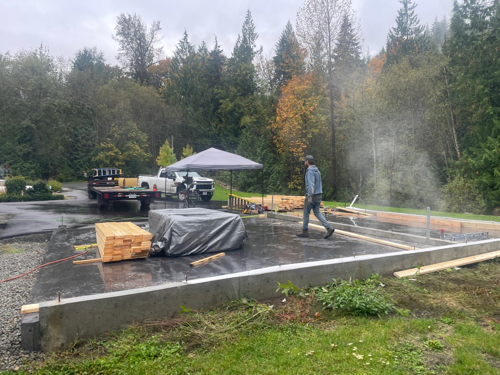 Foundation framing on concrete pad